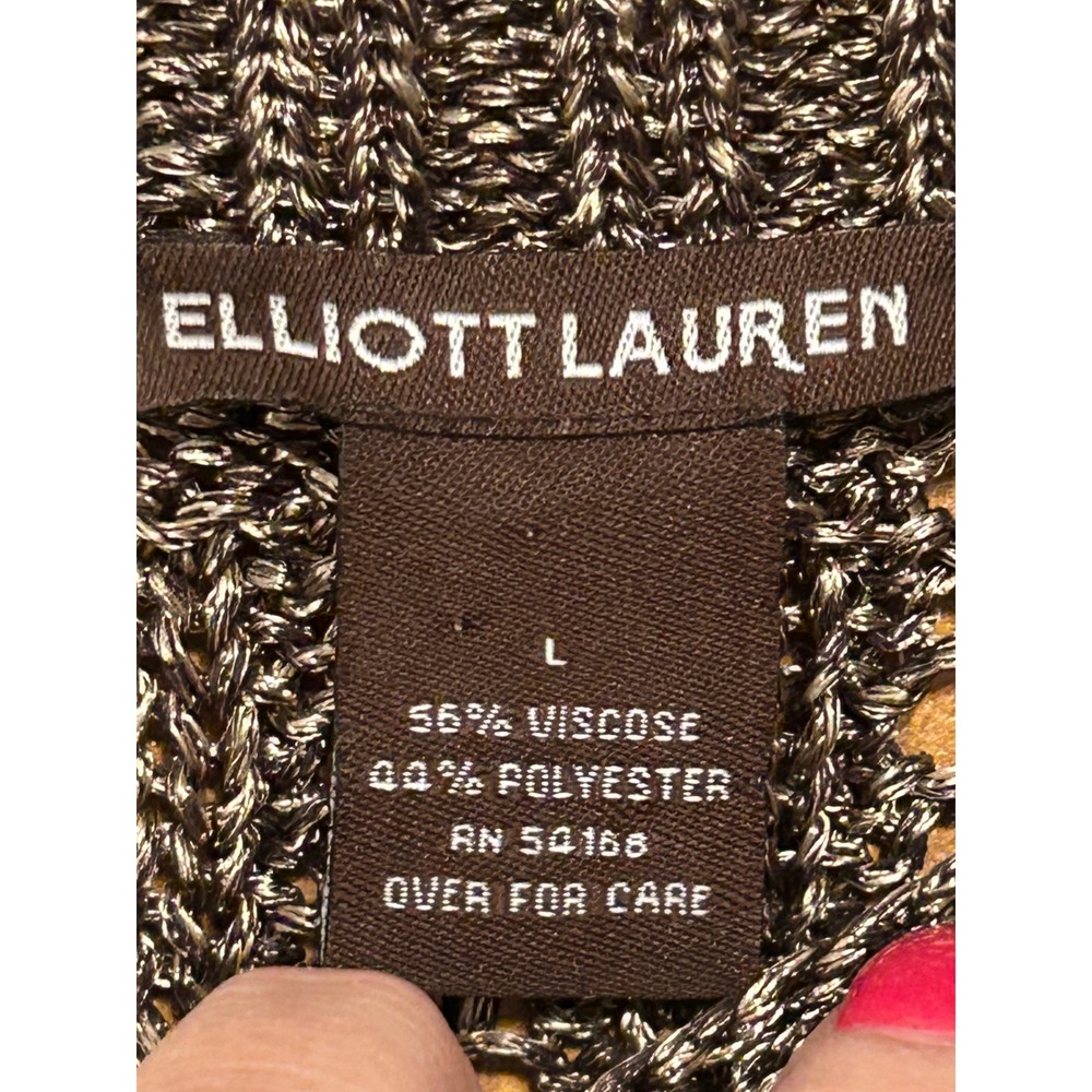 Elliott Lauren Metallic Knit Sweater Womens Long Sleeve Open Weave‎ Large - Picture 3 of 5